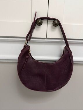 Portland Leather Plum Crescent Shaped Classic Nora Shoulder Bag